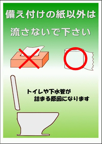 備え付けの紙以外は流さないで下さいの張り紙の無料ダウンロード